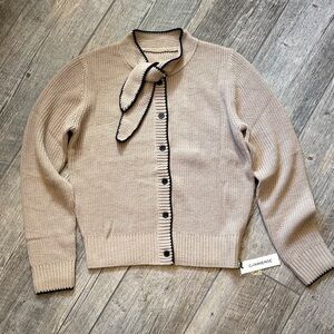 NWT Commense Beige Tie Neck Cardigan